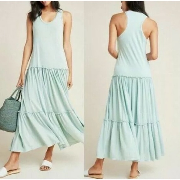 SUNDRY Anthropologie Mint Green Tiered Racerback Maxi Dress Size Small - Picture 1 of 9